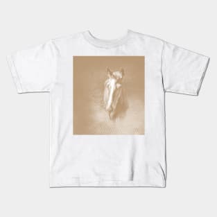 Horse emerging from the mist in iced coffee beige Kids T-Shirt